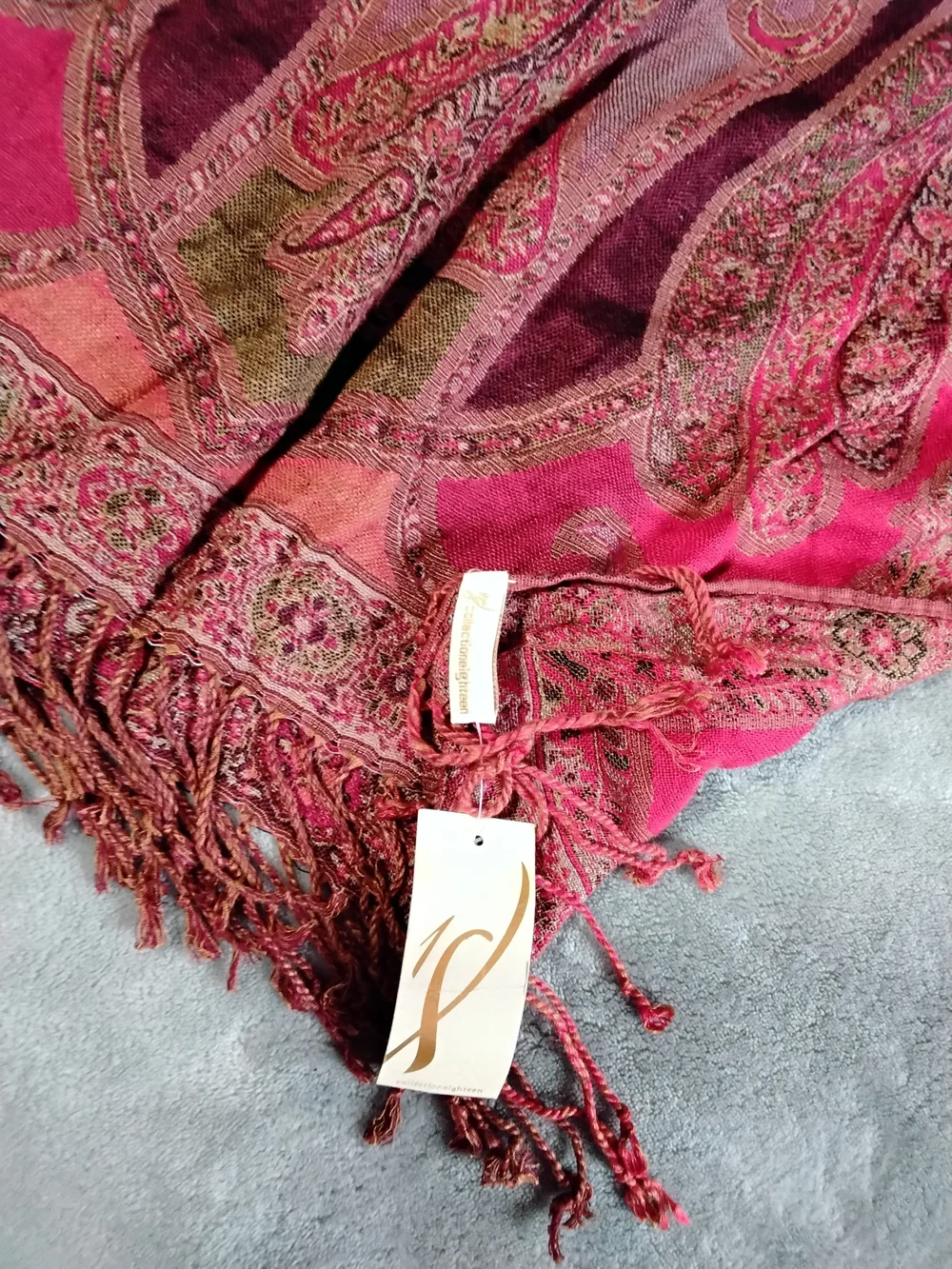Aged Red Paisley Fringe Scarf - Brand Unknown